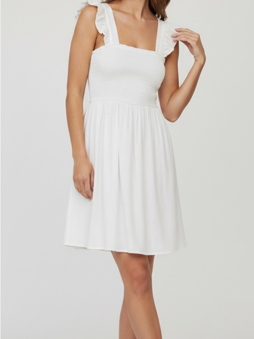 Seaspice Smocked Square-Neck Mini Dress in White NWT Medium